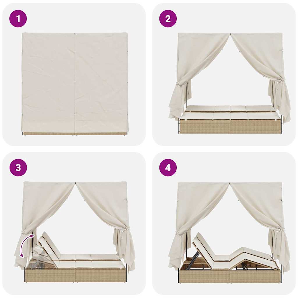Doppelte Sonnenliege Beige 205 x 129 x 200 cm Poly-Rattan