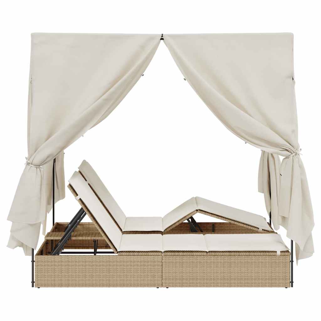 Doppelte Sonnenliege Beige 205 x 129 x 200 cm Poly-Rattan