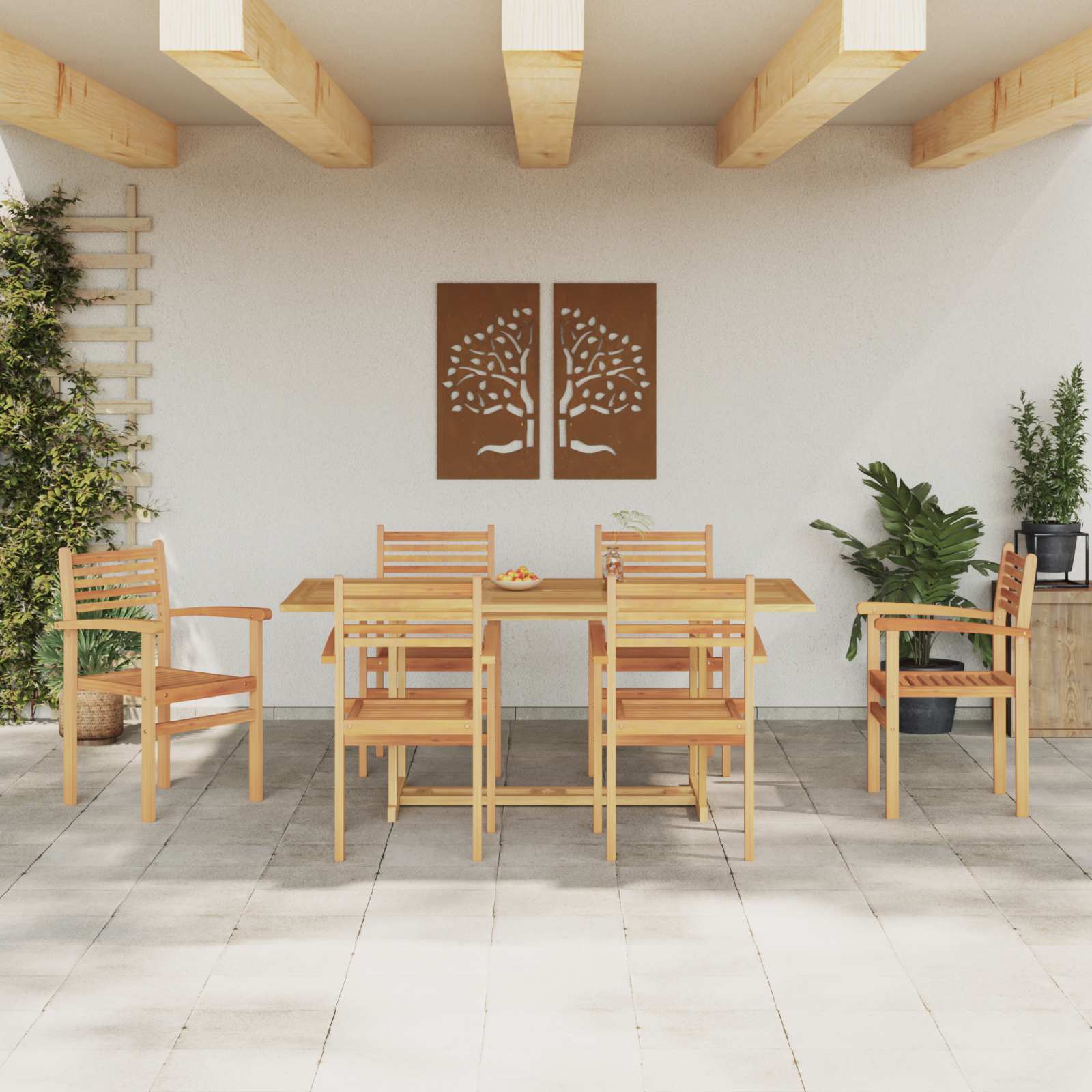 Garten Essgruppe 7 pcs Braun Massivholz Teak