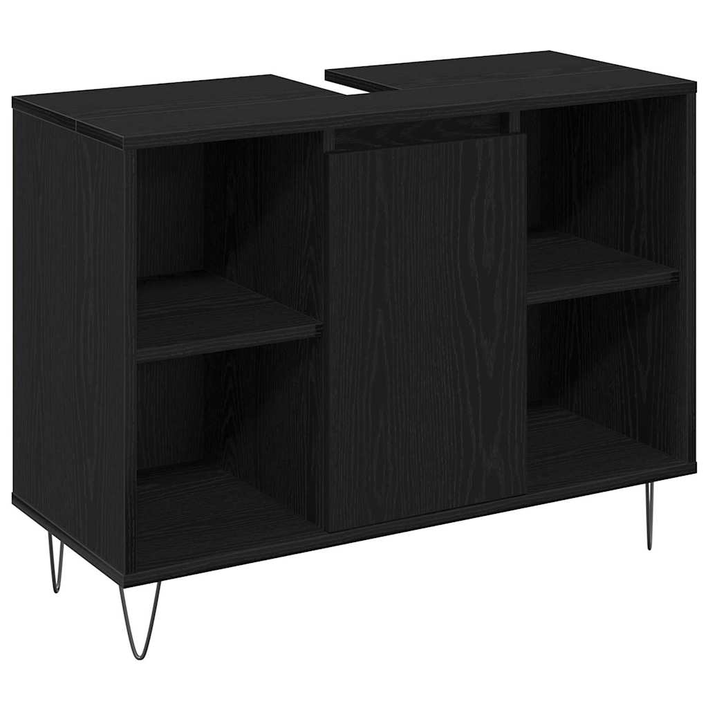 Badezimmermöbel-Set 3 pcs Schwarz Eichen-Optik Holzwerkstoff