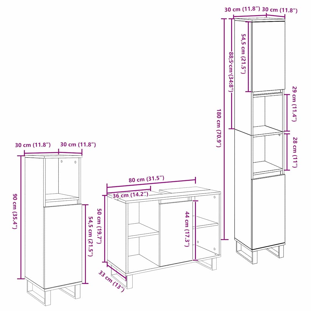Badezimmermöbel Set mit Speicher 3 pcs Braun Holzwerkstoff