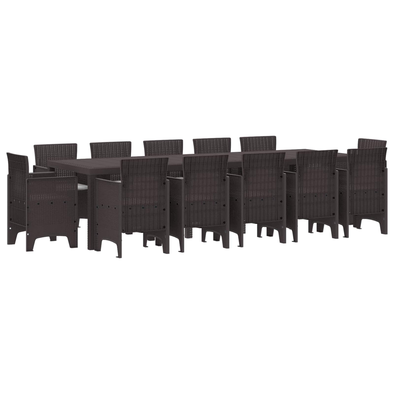 Garten Essgruppe 13 pcs Braun und Hellgrau Rattan und Kissen