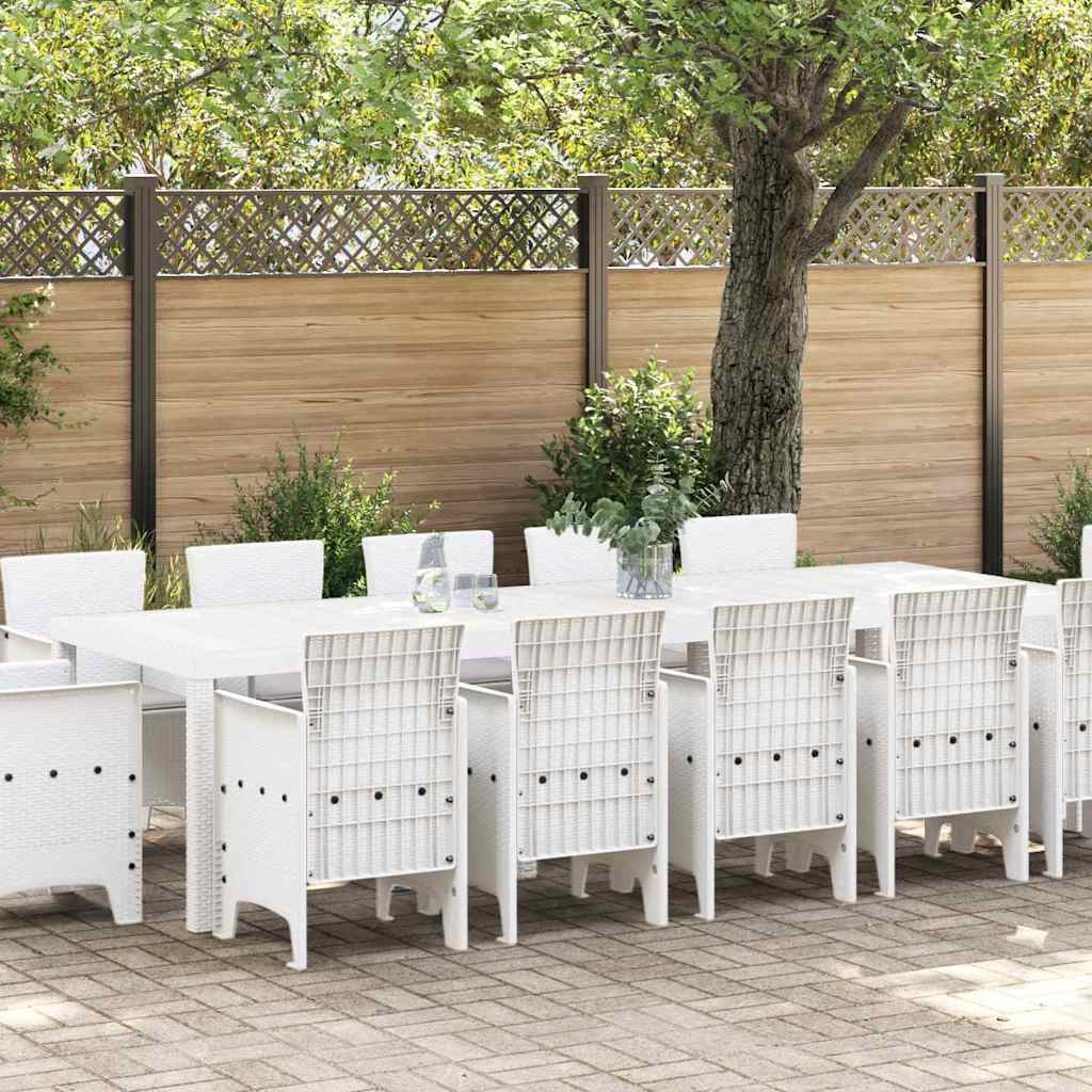 Garten Essgruppe 13 pcs Weiß und Hellgrau Poly-Rattan und Stahl