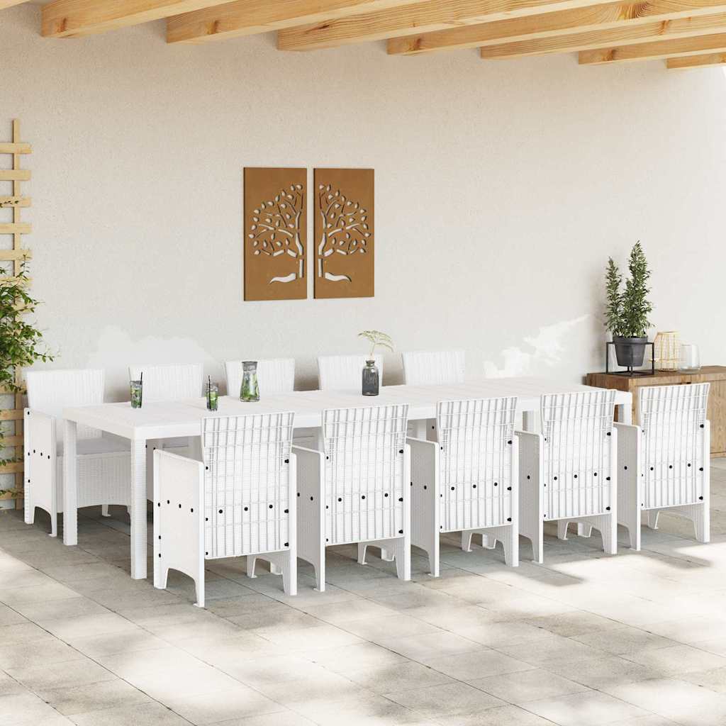 Garten Essgruppe 11 pcs Weiß und Hellgrau Rattan und Polyester