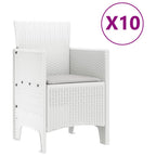 Garten Essgruppe 11 pcs Weiß und Hellgrau Rattan und Polyester