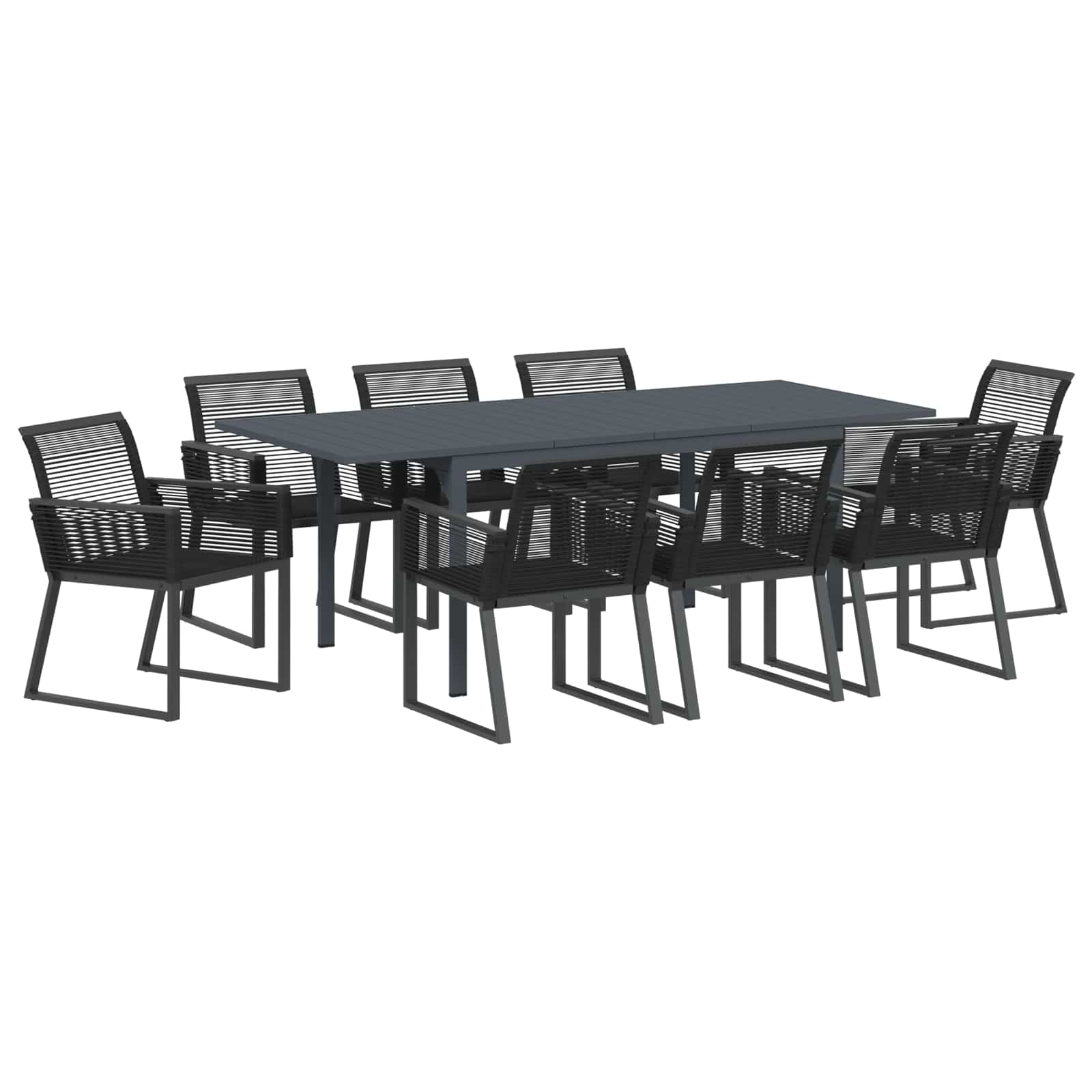 Garten Essgruppe 9 pcs Schwarz Poly-Rattan