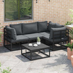 Gartensofa-set mit Kissen 5 pcs Schwarz Aluminium