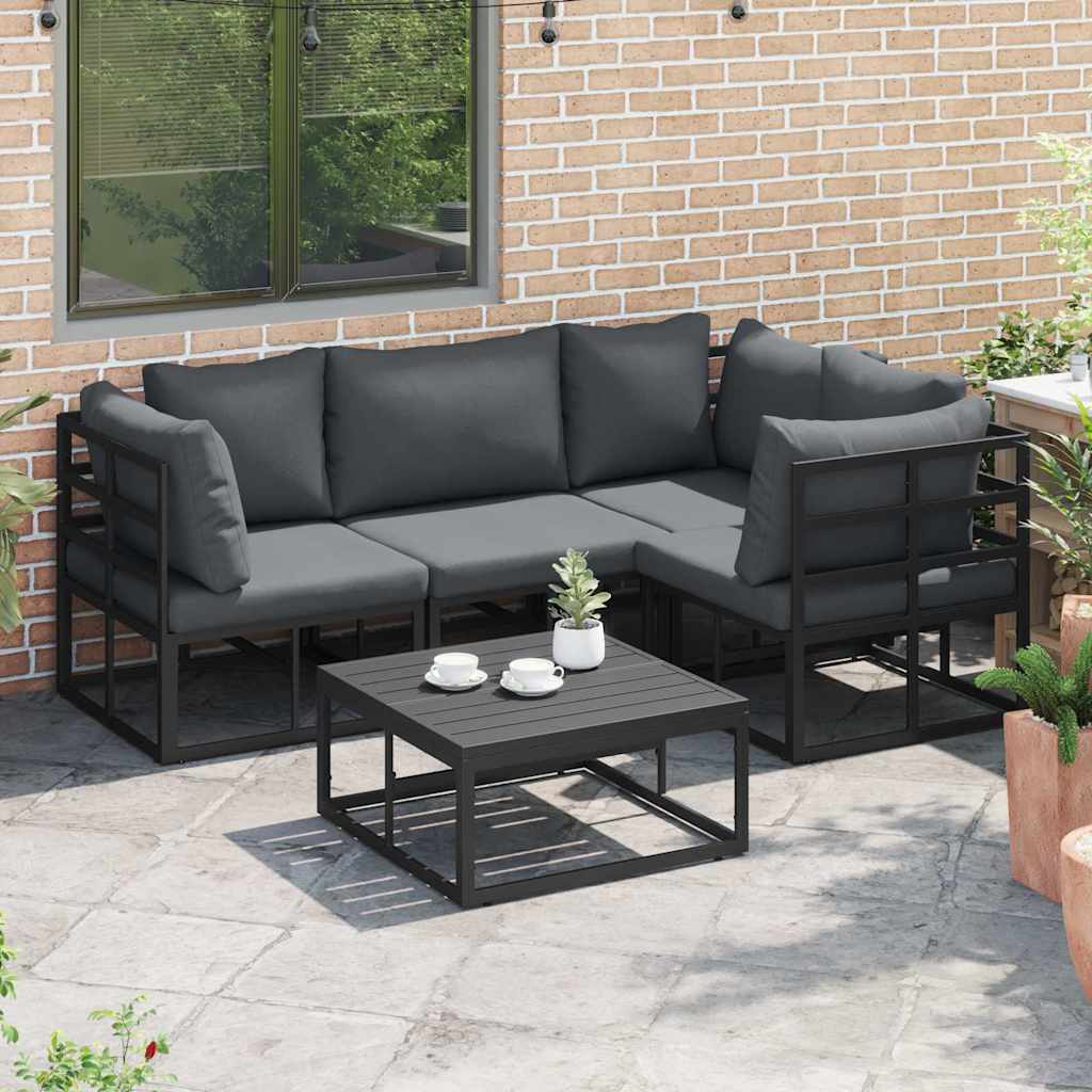 Gartensofa-set mit Kissen 5 pcs Schwarz Aluminium