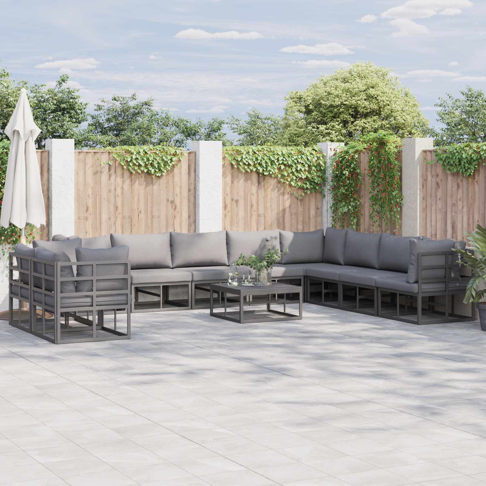 Gartensofa-set mit Kissen 10 pcs Schwarz Aluminium