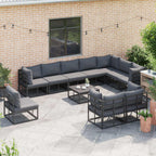 Gartensofa-set mit Kissen 10 pcs Schwarz Aluminium