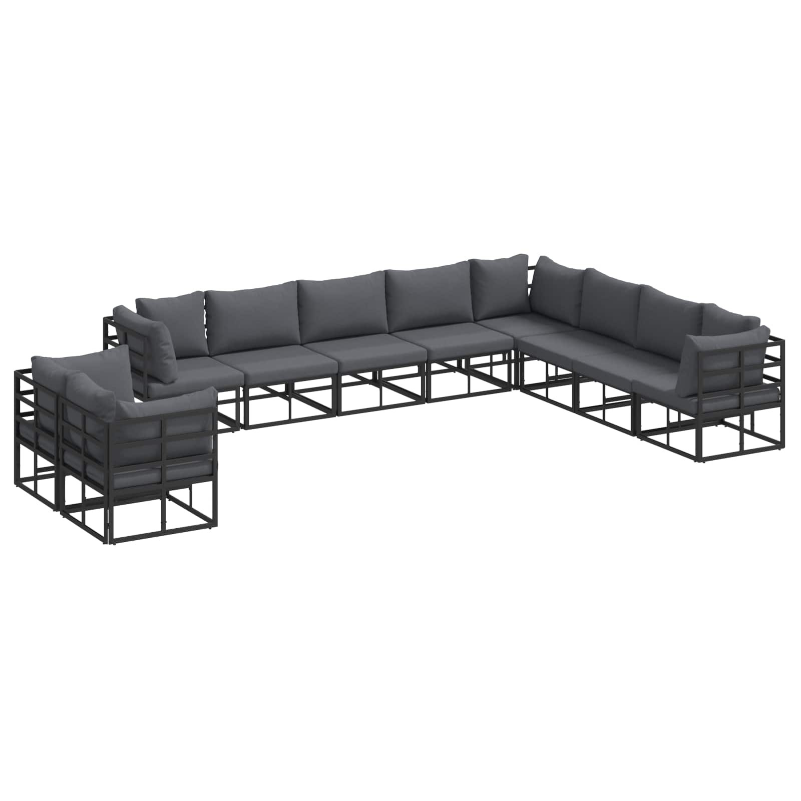 Gartensofa-set mit Kissen 10 pcs Schwarz Aluminium