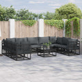 Gartensofa-set mit Kissen 10 pcs Schwarz Aluminium