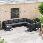 Gartensofa-set mit Kissen 10 pcs Schwarz Aluminium
