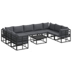 Gartensofa-set mit Kissen 10 pcs Schwarz Aluminium