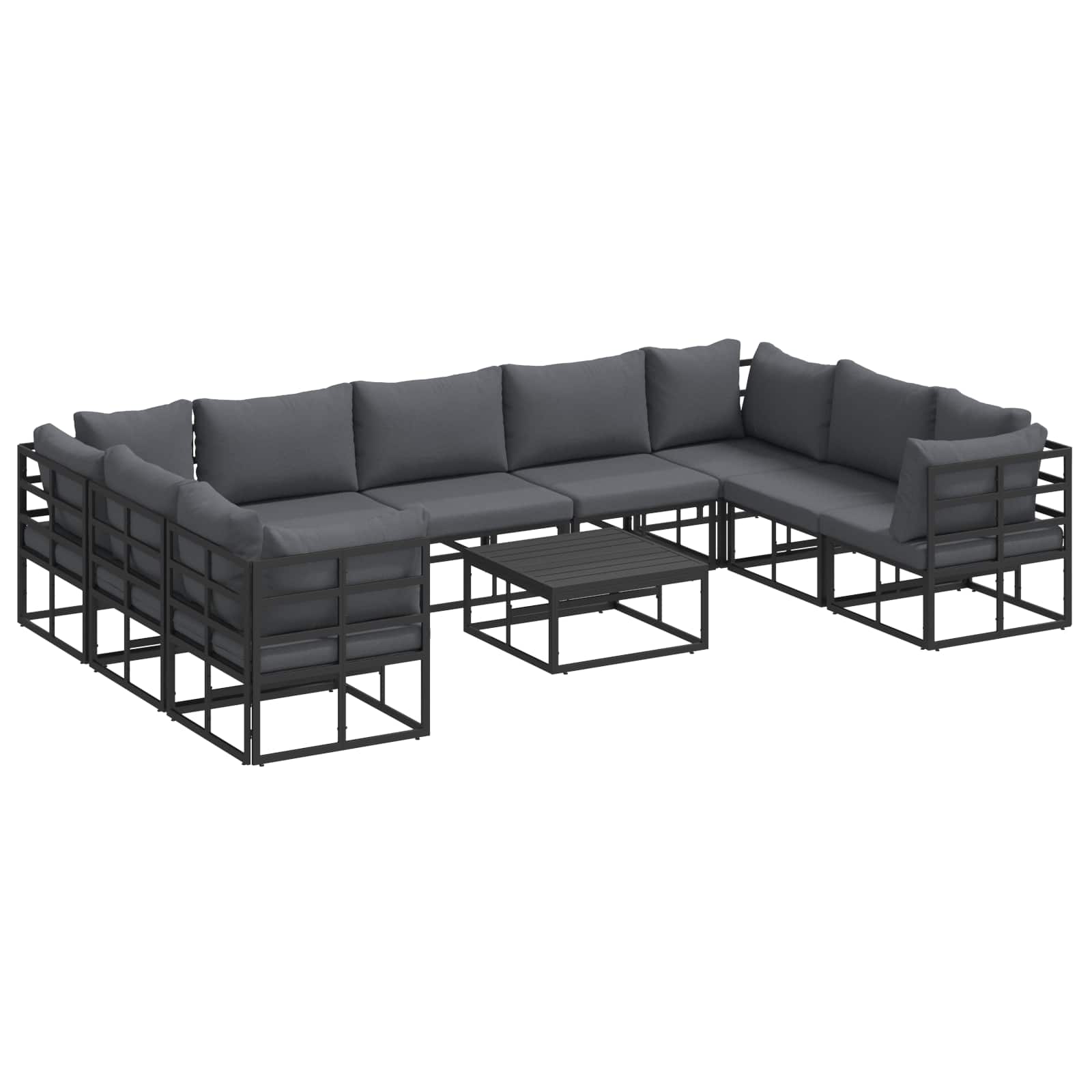 Gartensofa-set mit Kissen 10 pcs Schwarz Aluminium
