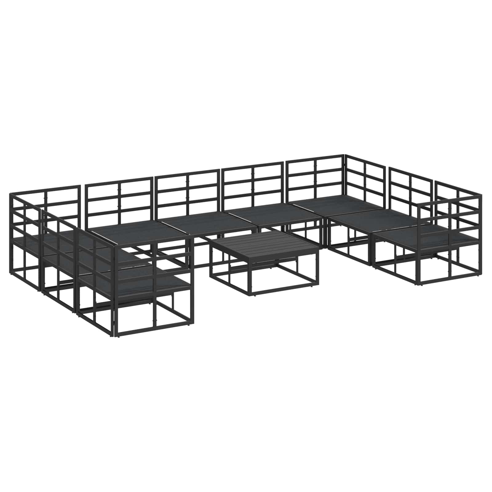 Gartensofa-set mit Kissen 10 pcs Schwarz Aluminium