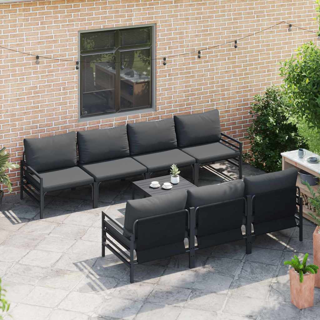 Gartensofa-set mit Kissen 8 pcs Schwarz Stahl