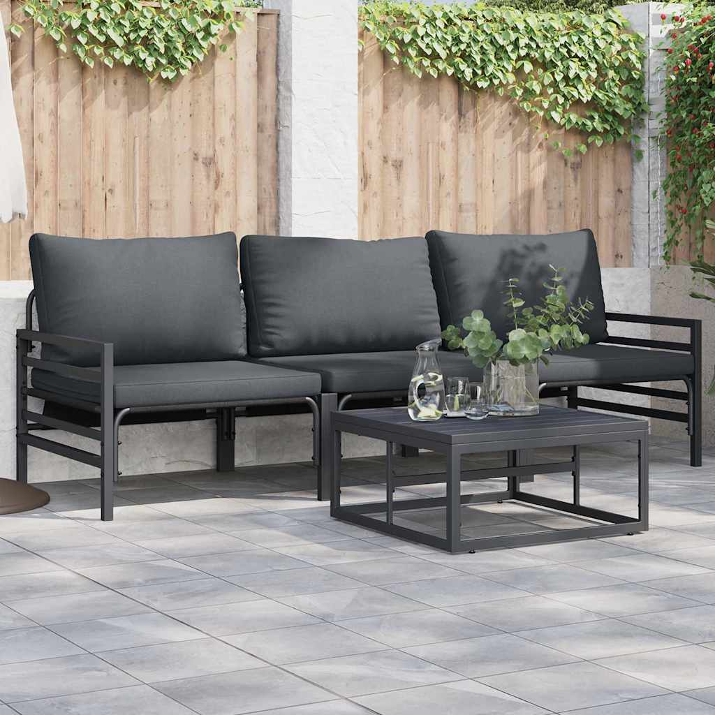 Gartensofa-set mit Kissen 3 pcs Schwarz Stahl
