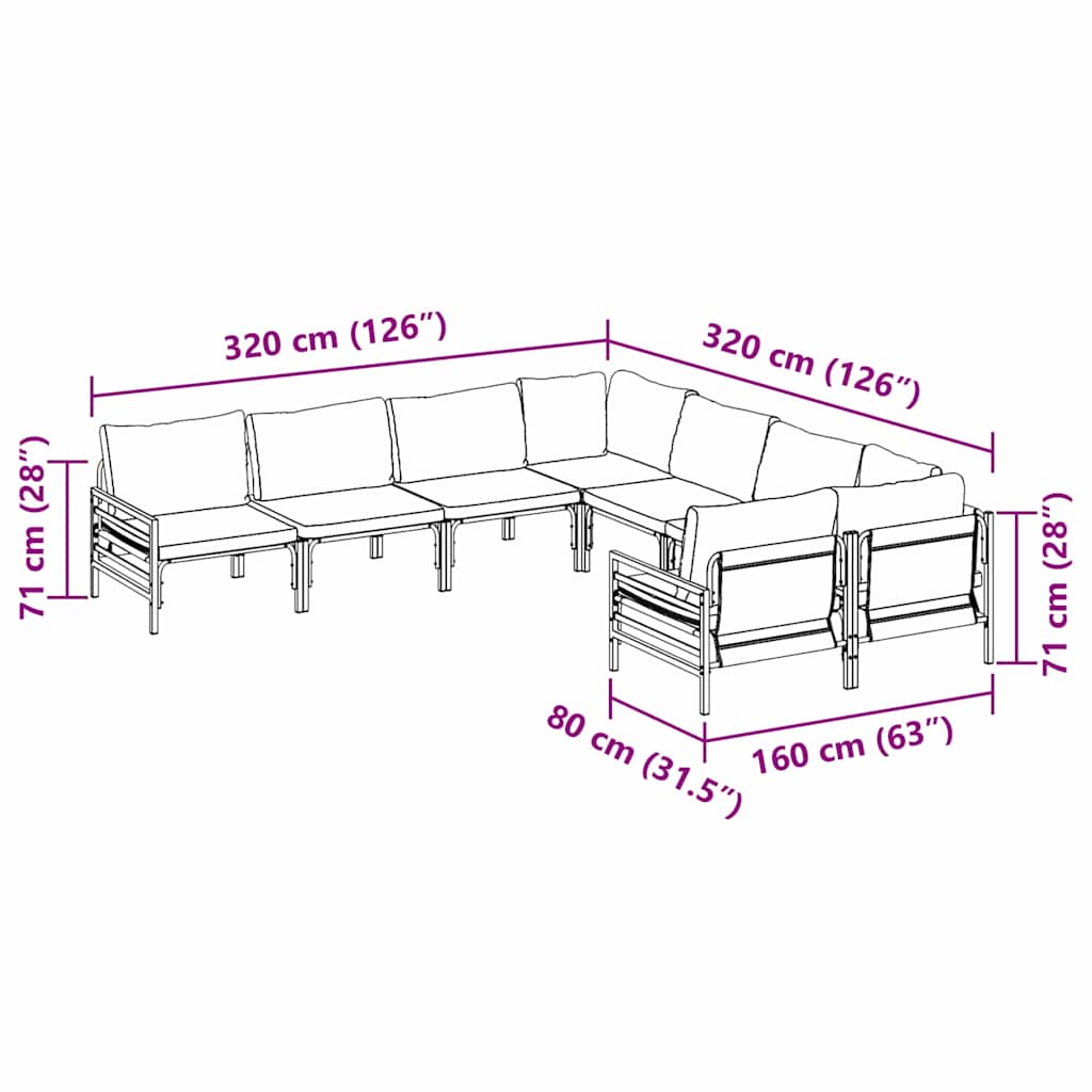 Gartensofa-set mit Kissen 8 pcs Schwarz Stahl