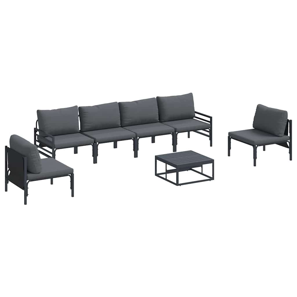 Gartensofa-set mit Kissen 7 pcs Schwarz Stahl