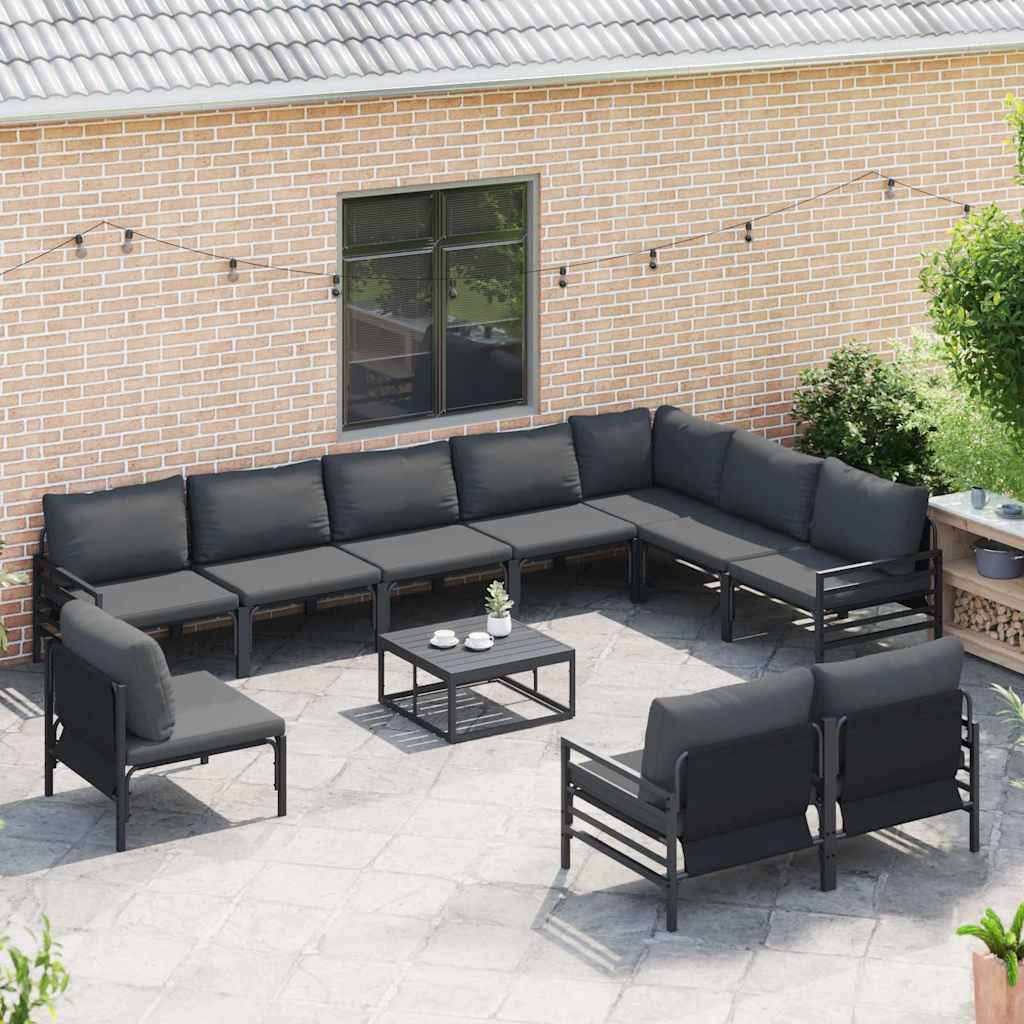 Gartensofa-set mit Kissen 10 pcs Schwarz Stahl