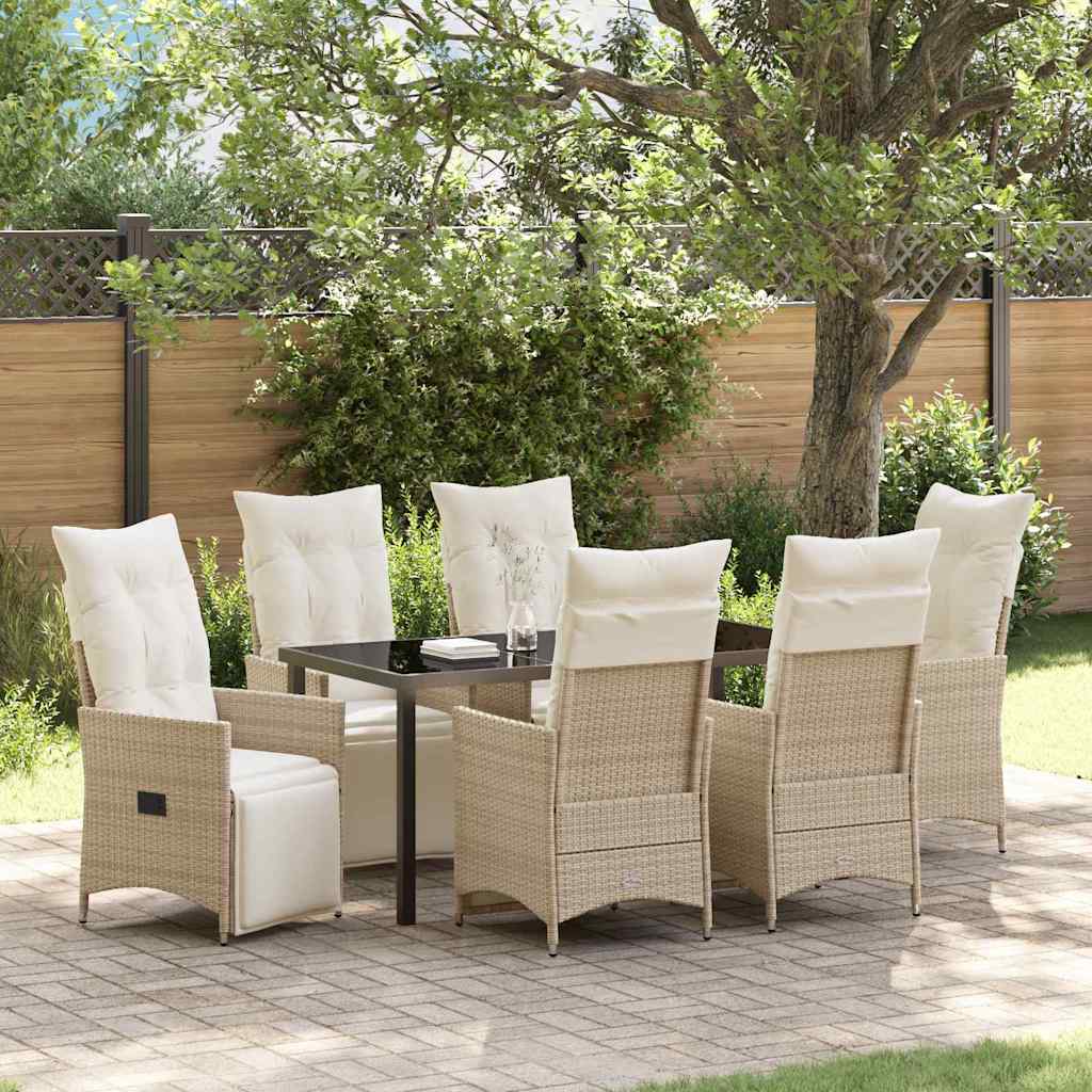Garten Essgruppe mit Kissen 7 pcs Beige Poly-Rattan