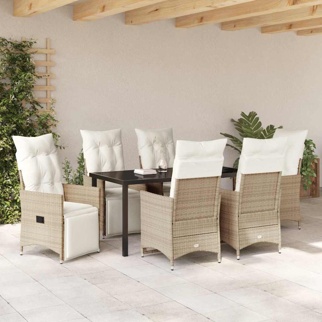 Garten Essgruppe mit Kissen 7 pcs Beige Poly-Rattan