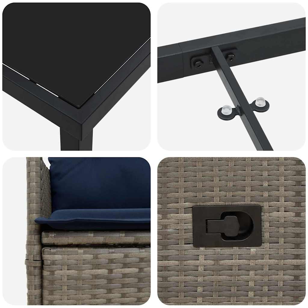 Tisch- und Stuhlset mit Kissen 7 pcs Grau PE-Rattan