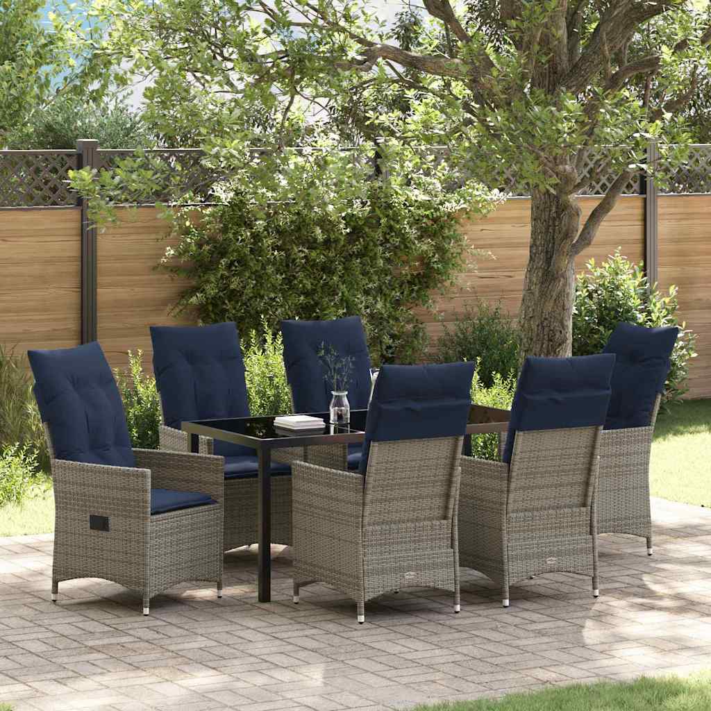 Tisch- und Stuhlset mit Kissen 7 pcs Grau PE-Rattan