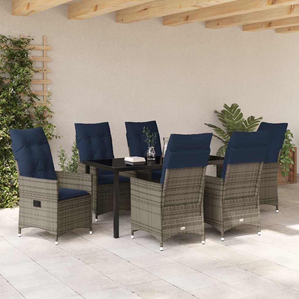 Tisch- und Stuhlset mit Kissen 7 pcs Grau PE-Rattan
