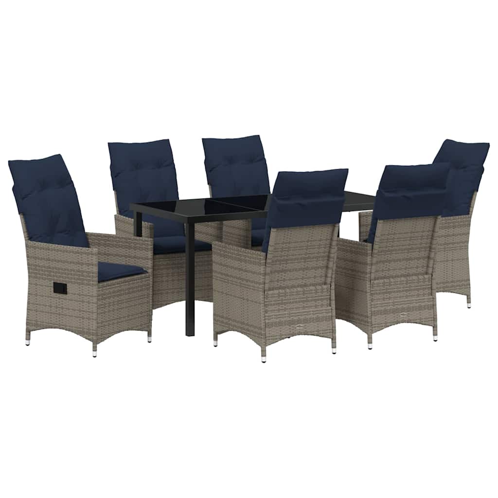 Tisch- und Stuhlset mit Kissen 7 pcs Grau PE-Rattan