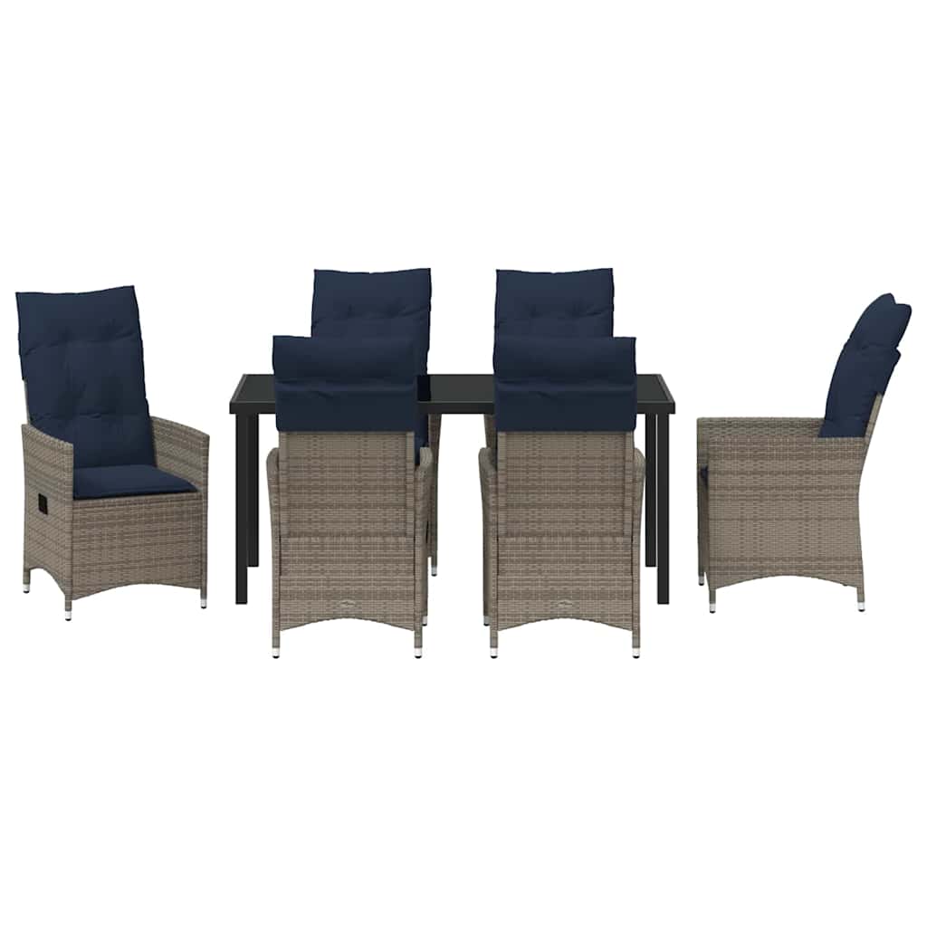 Tisch- und Stuhlset mit Kissen 7 pcs Grau PE-Rattan