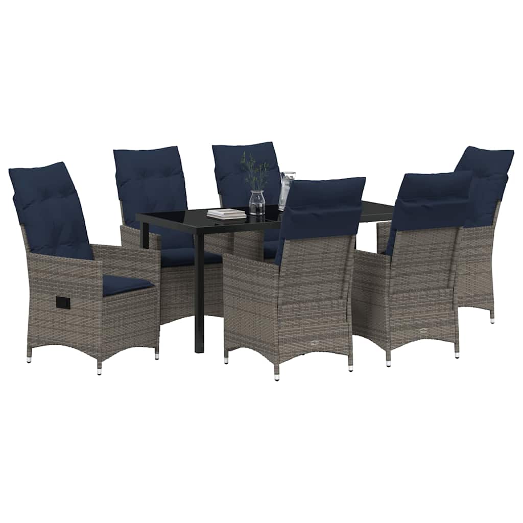 Tisch- und Stuhlset mit Kissen 7 pcs Grau PE-Rattan