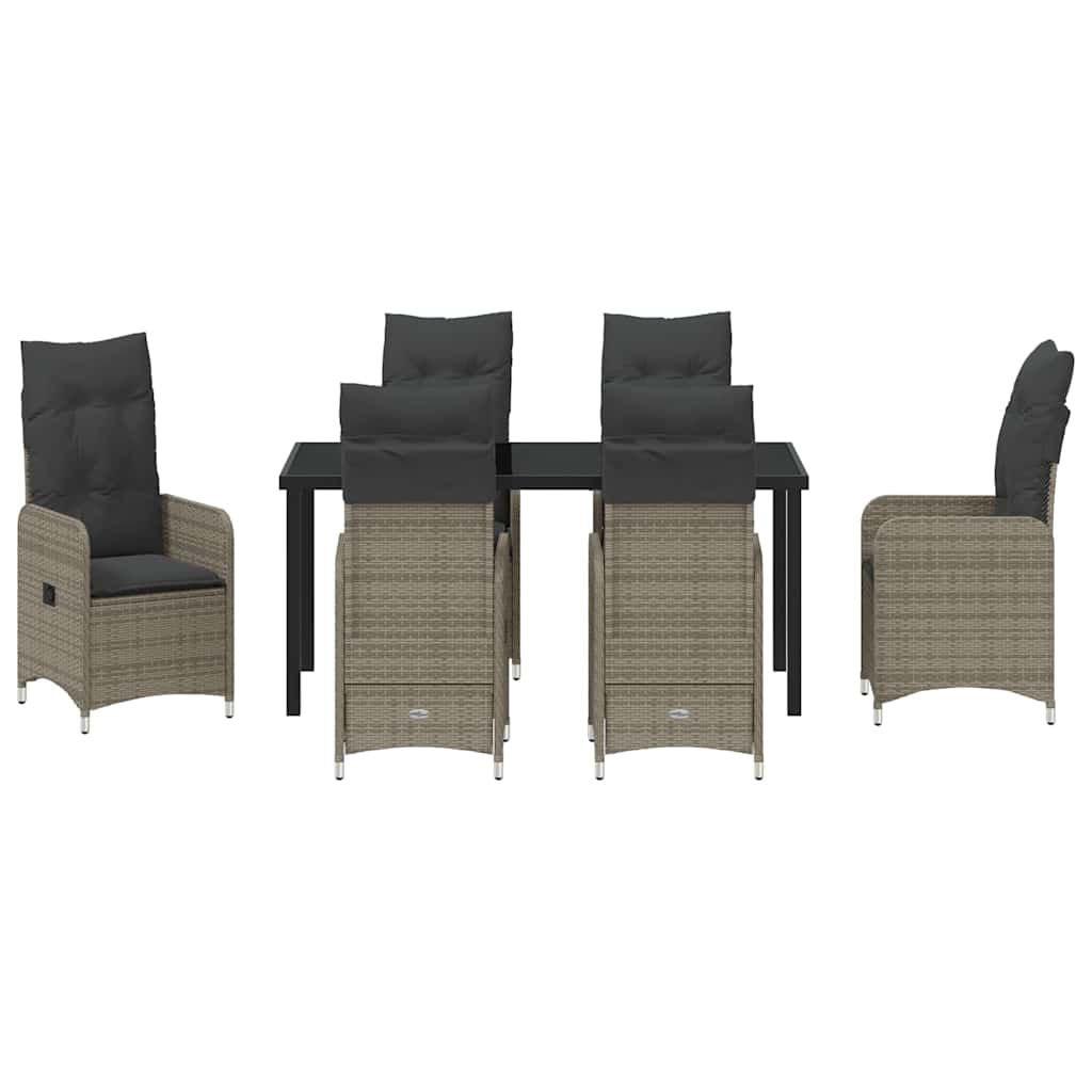 Garten Essgruppe mit Kissen 7 pcs Grau Poly-Rattan