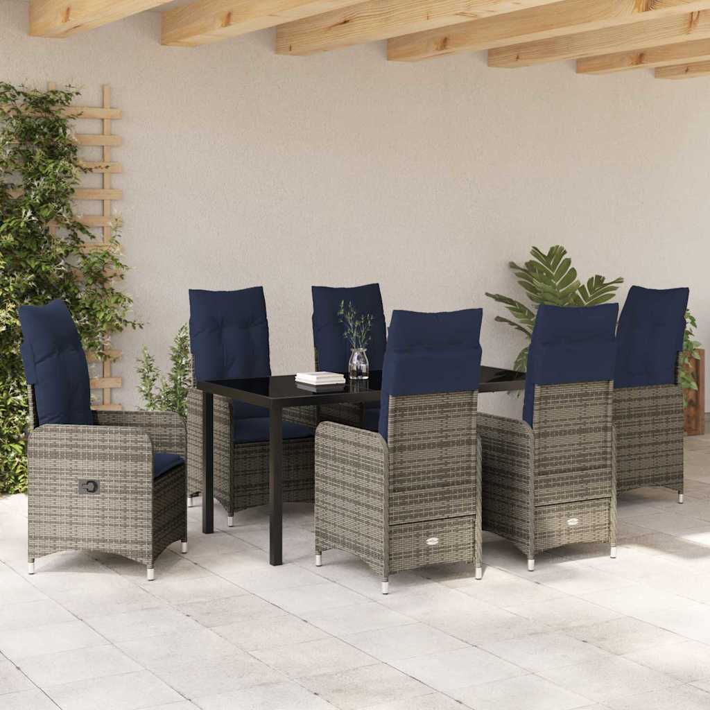 Garten Essgruppe mit Kissen 7 pcs Schwarz Poly-Rattan
