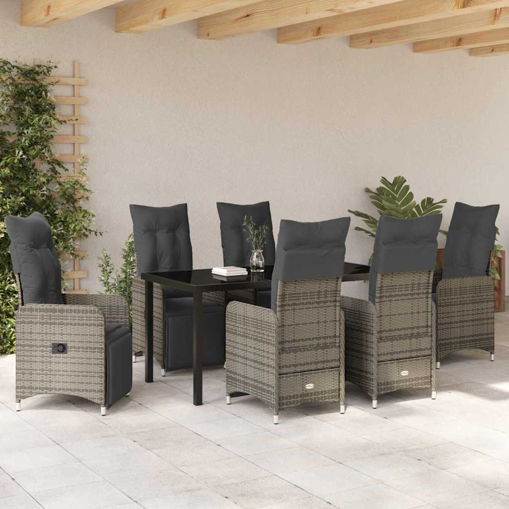 Garten Essgruppe mit Kissen 7 pcs Grau Poly-Rattan