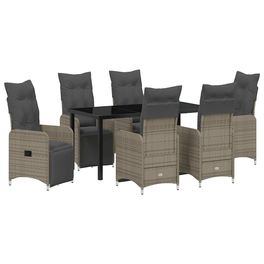 Garten Essgruppe mit Kissen 7 pcs Grau Poly-Rattan