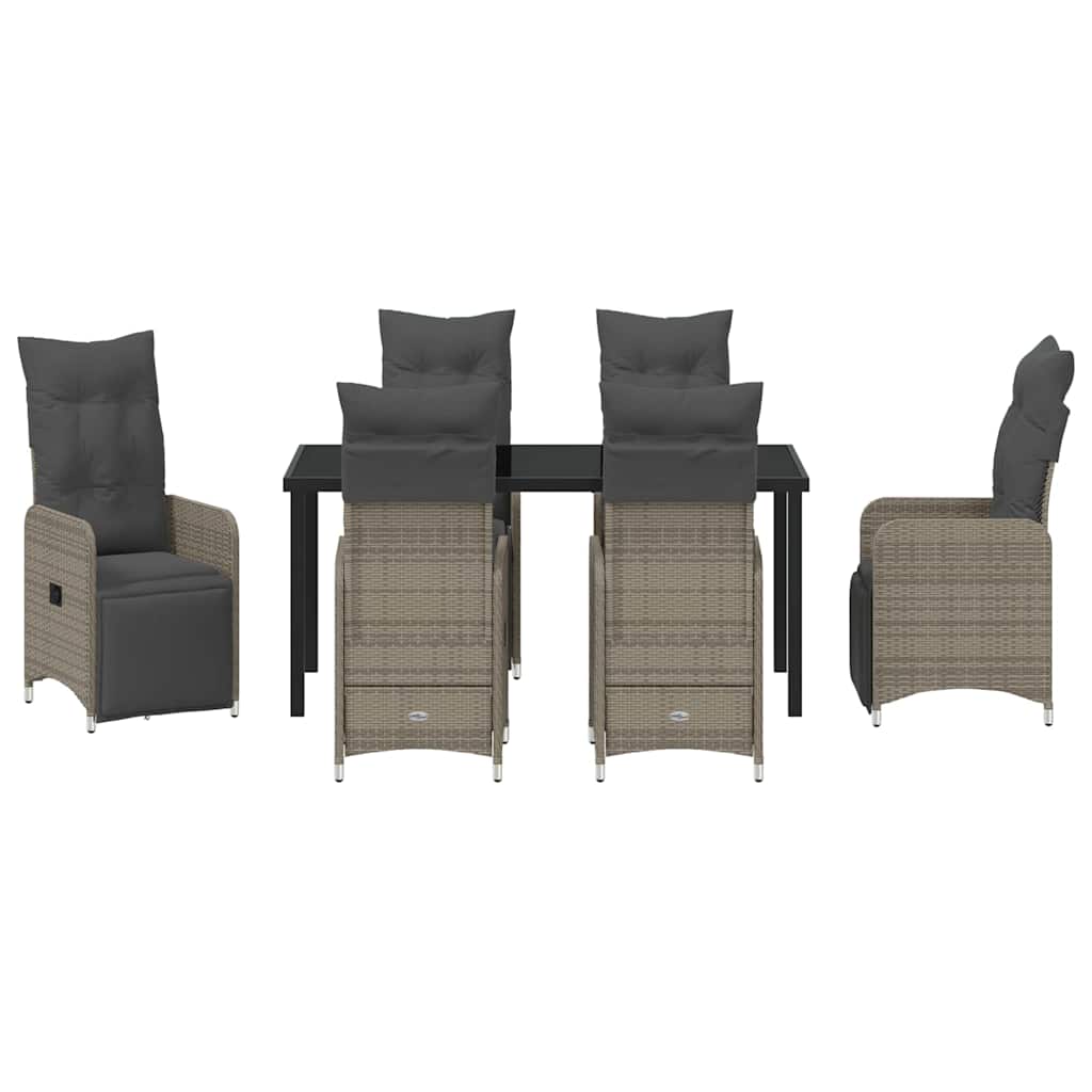 Garten Essgruppe mit Kissen 7 pcs Grau Poly-Rattan