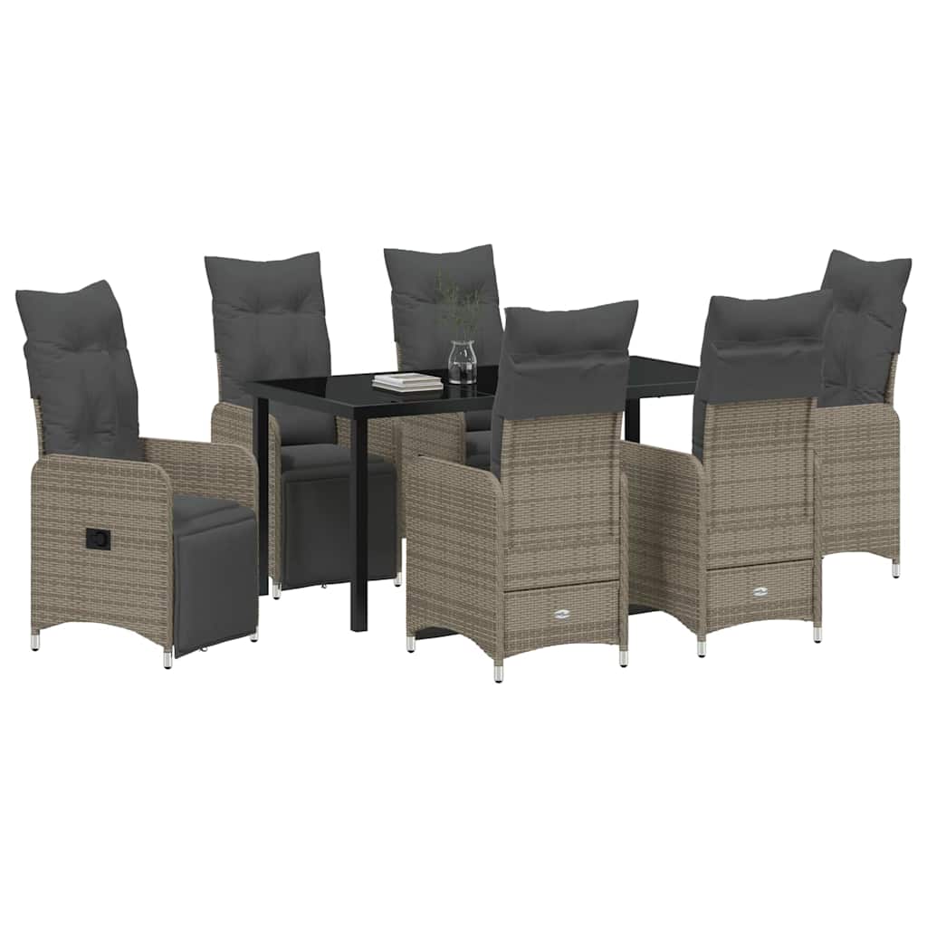 Garten Essgruppe mit Kissen 7 pcs Grau Poly-Rattan