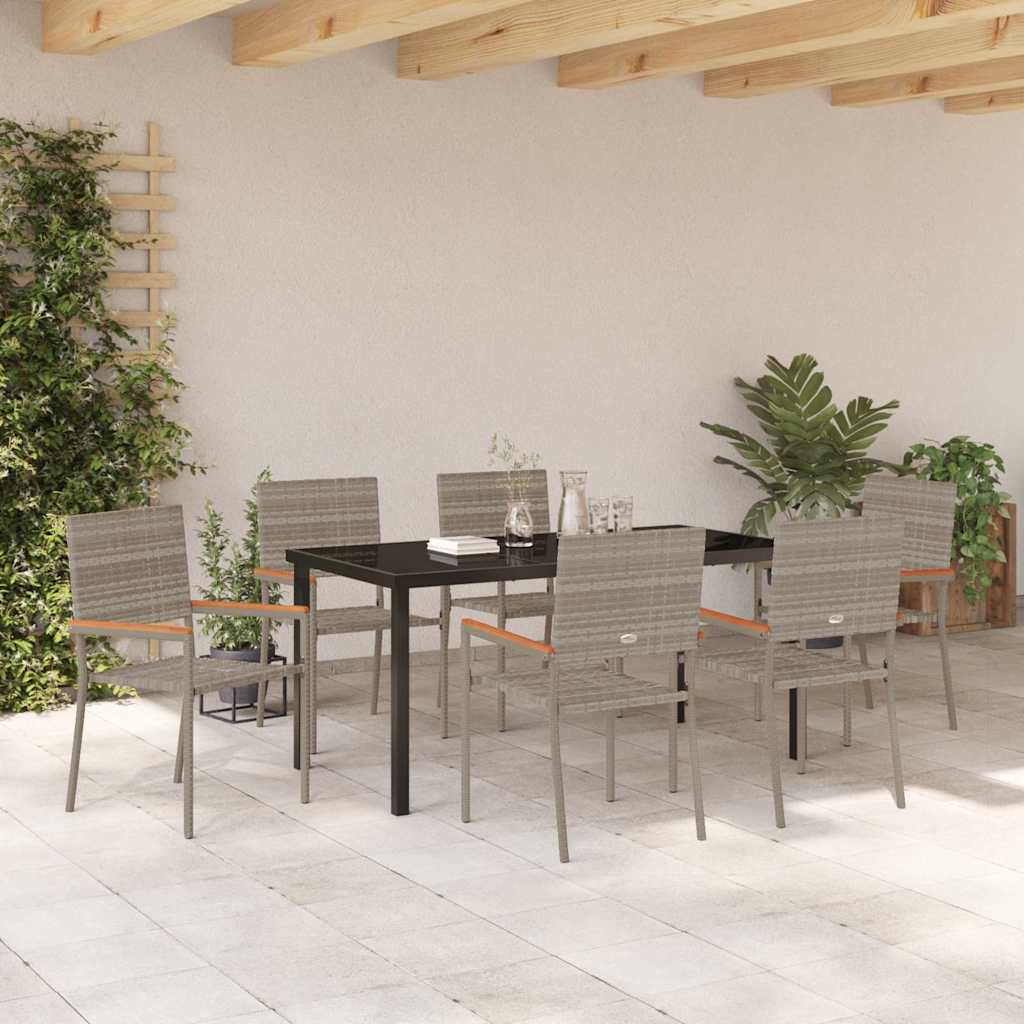 Garten Essgruppe mit Kissen 7 pcs Grau Poly-Rattan