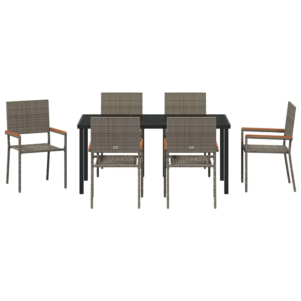 Garten Essgruppe mit Kissen 7 pcs Grau Poly-Rattan