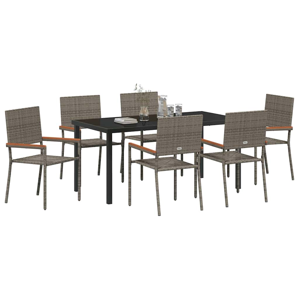 Garten Essgruppe mit Kissen 7 pcs Grau Poly-Rattan