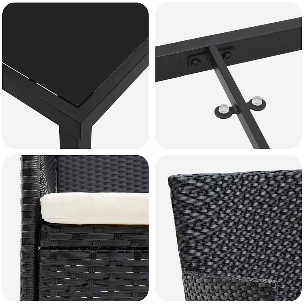 Garten Essgruppe mit Kissen 5 pcs Schwarz Poly-Rattan