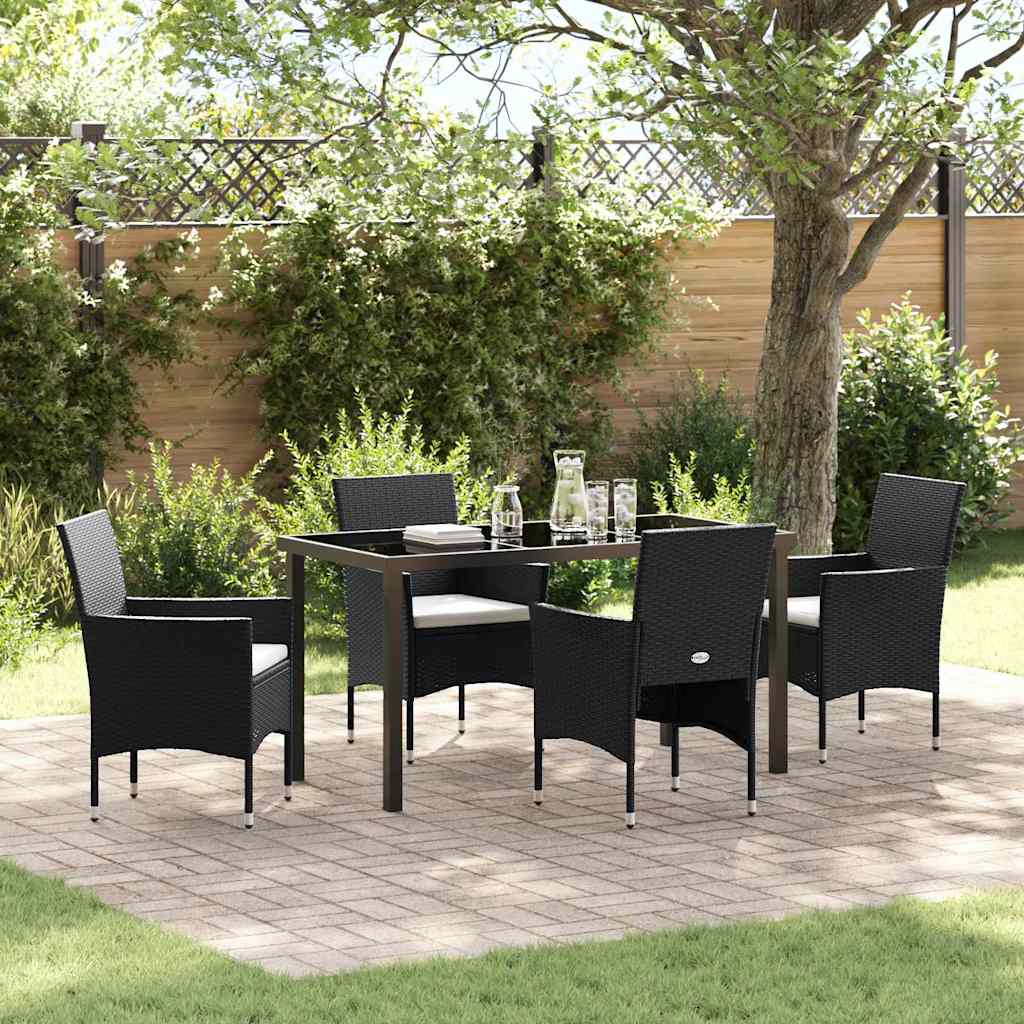Garten Essgruppe mit Kissen 5 pcs Schwarz Poly-Rattan