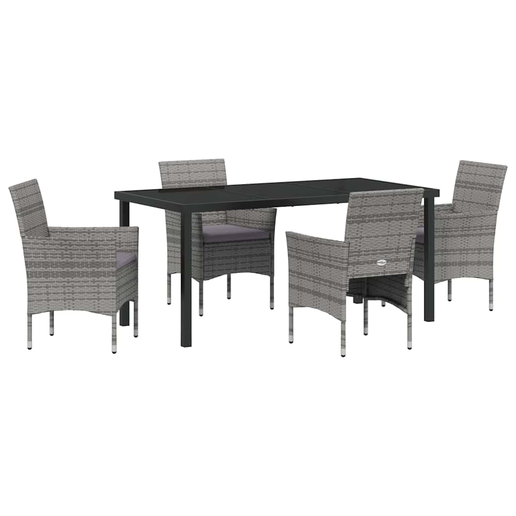 Garten Essgruppe mit Kissen 5 pcs Grau Poly-Rattan