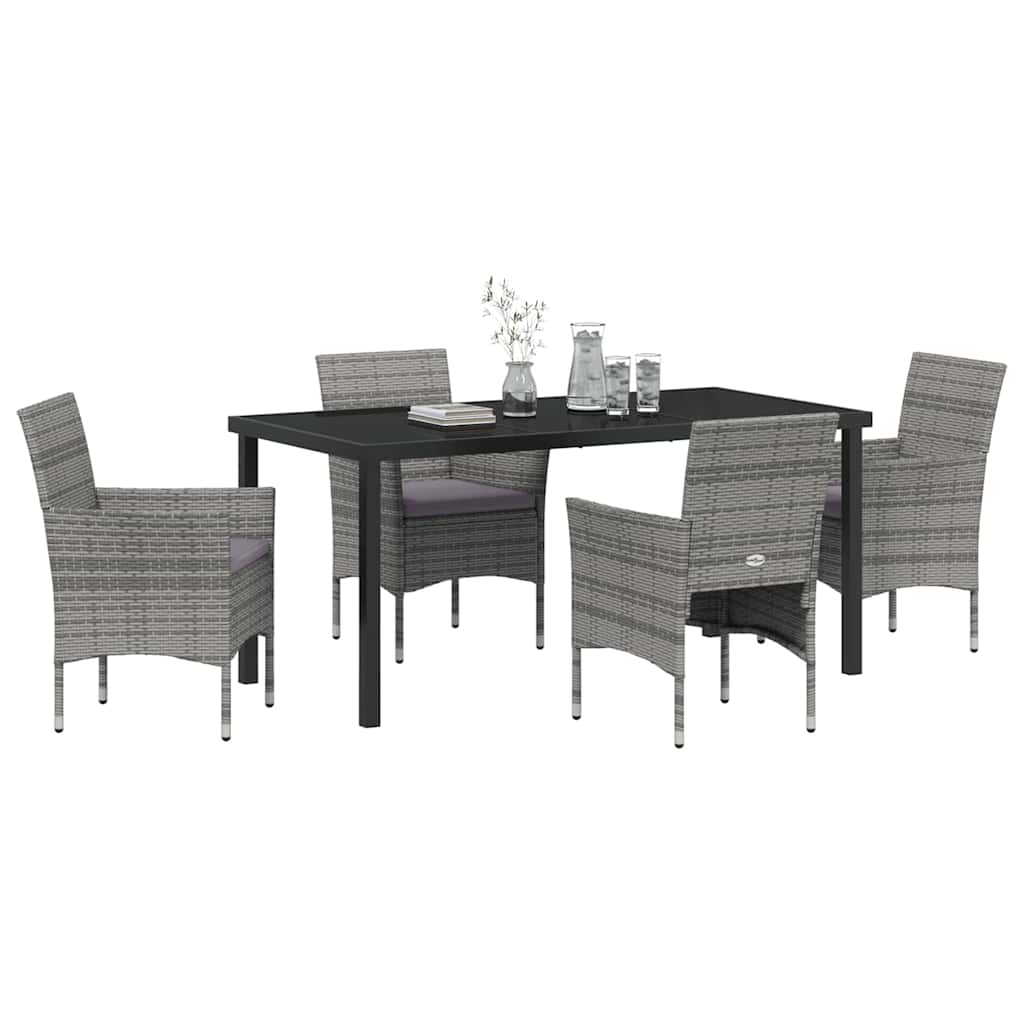 Garten Essgruppe mit Kissen 5 pcs Grau Poly-Rattan