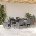 Garten Essgruppe mit Kissen 7 pcs Grau Poly-Rattan