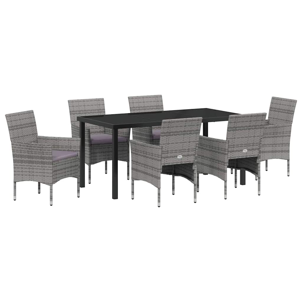 Garten Essgruppe mit Kissen 7 pcs Grau Poly-Rattan