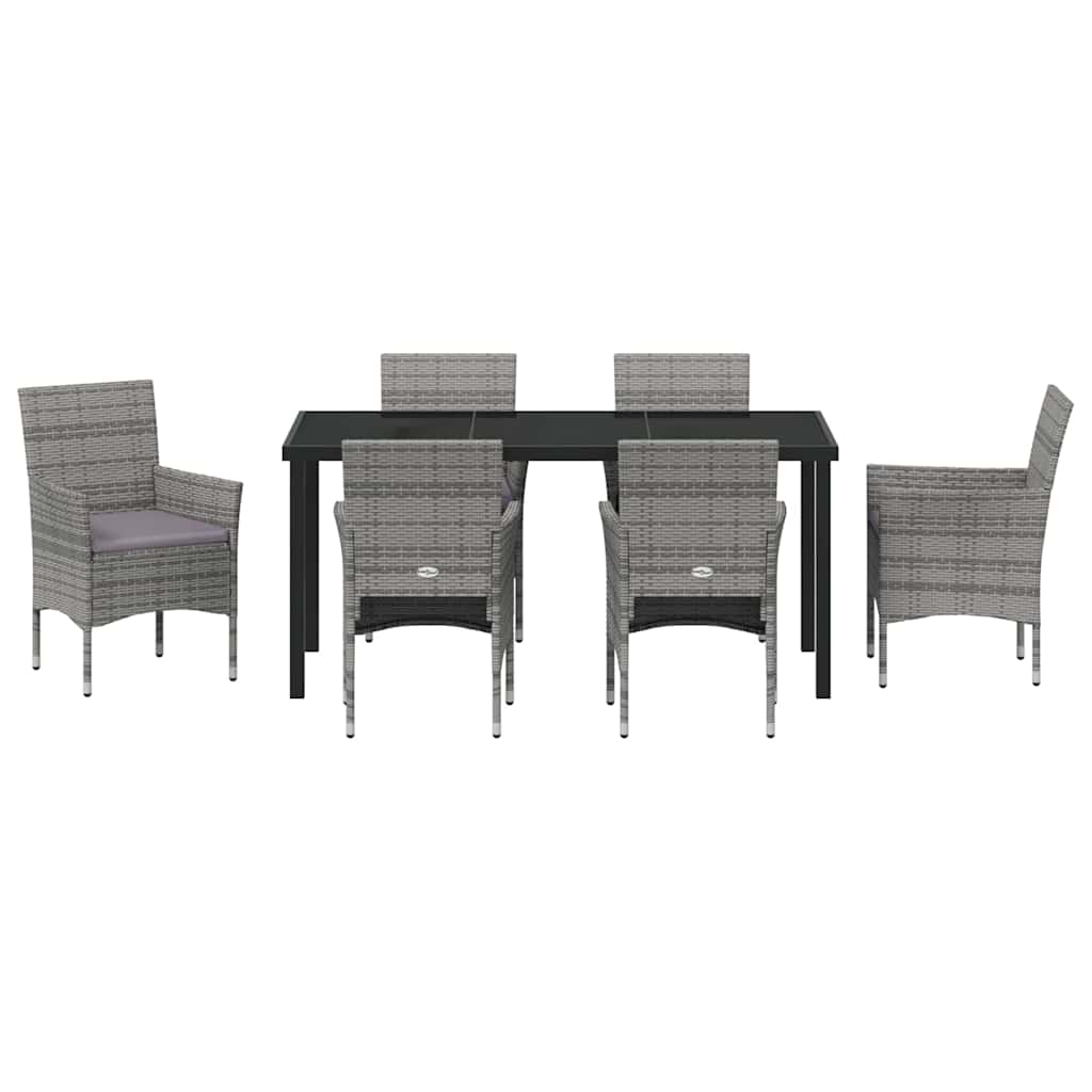 Garten Essgruppe mit Kissen 7 pcs Grau Poly-Rattan
