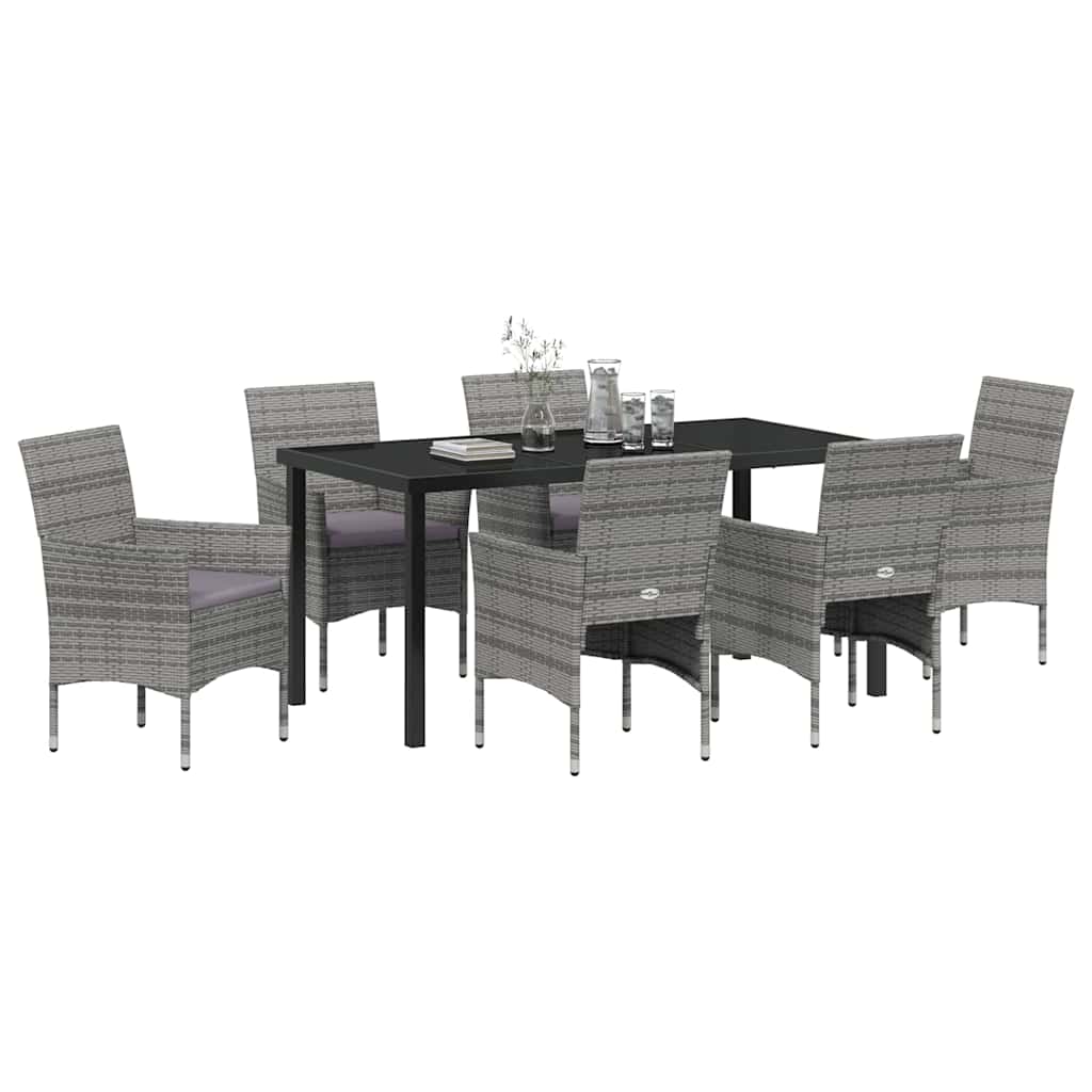 Garten Essgruppe mit Kissen 7 pcs Grau Poly-Rattan